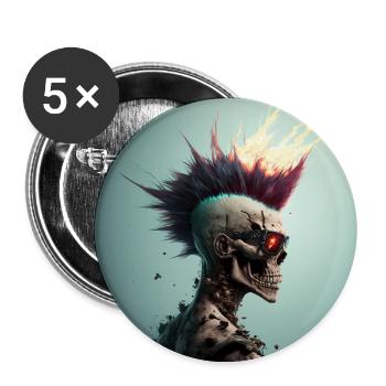 Punk Zombie Skull - Buttons groß 56 mm (5er Pack) - Weiß - Vorne