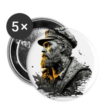 Le capitaine et son voilier, marin et marin - Lot de 5 grands badges (56 mm) - blanc - Devant