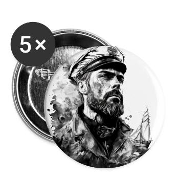 Der Kapitän und sein Segelschiff, Seemann - Buttons groß 56 mm (5er Pack) - Weiß - Vorne