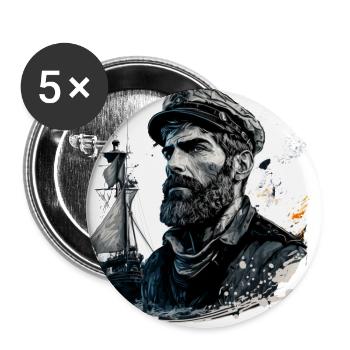 Le capitaine et son voilier, marin - Lot de 5 grands badges (56 mm) - blanc - Devant