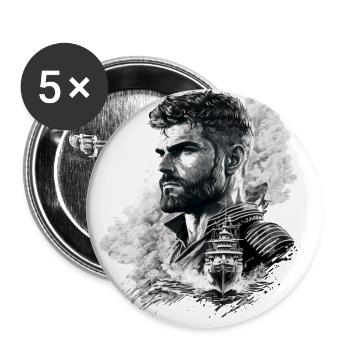 Abenteuer auf hoher See, Seemann Segelschiff - Buttons groß 56 mm (5er Pack) - Weiß - Vorne