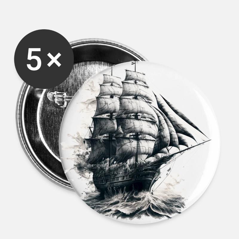 Sailing ship on the high seas: freedom and adventure - Buttons large 2.2''/56 mm (5-pack) - white