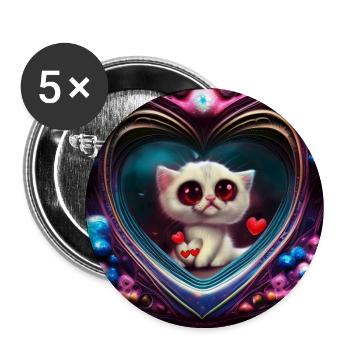 Chaton de la Saint-Valentin - Lot de 5 grands badges (56 mm) - blanc - Devant