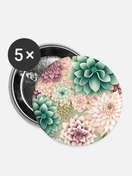 Floral Design 14 - Buttons groß 56 mm (5er Pack) - Weiß