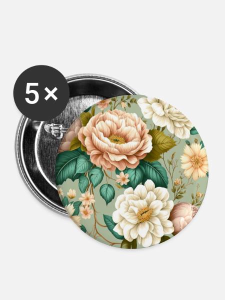 Floral Design 21 - Buttons groß 56 mm (5er Pack) - Weiß