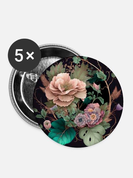 Floral Design 22 - Buttons groß 56 mm (5er Pack) - Weiß