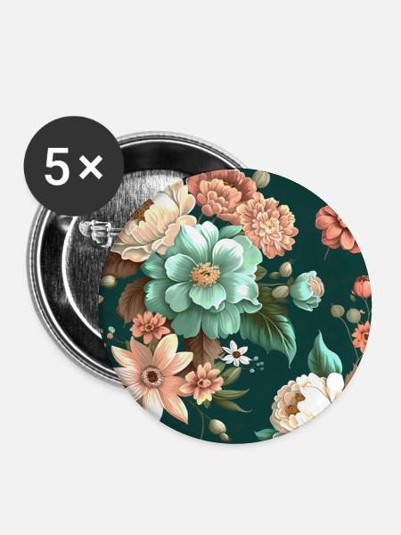 Floral Design 25 - Buttons groß 56 mm (5er Pack) - Weiß