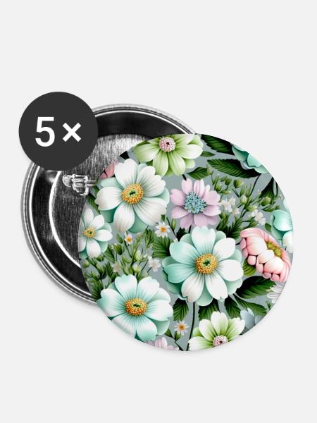 Floral Design 28 - Buttons groß 56 mm (5er Pack) - Weiß