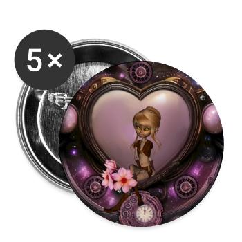 Wunderbares Steampunk-Herz mit Fee - Buttons groß 56 mm (5er Pack) - Weiß - Vorne