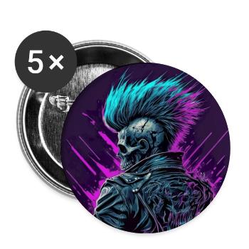 Synthwave Zombie Skull - Buttons large 2.2''/56 mm (5-pack) - white - Front