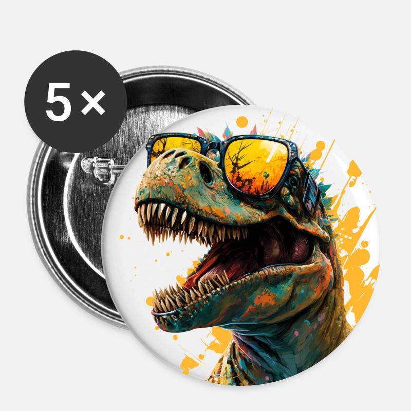 cool dinosaur with sunglasses - Buttons large 2.2''/56 mm (5-pack) - white