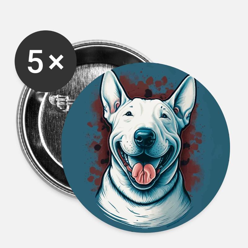 Cheerful Bull Terrier - Buttons large 2.2''/56 mm (5-pack) - white