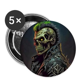 Horreur Punk Zombie Crâne - Lot de 5 grands badges (56 mm) - blanc - Devant