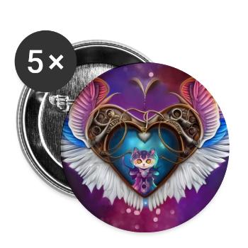 The elegant heart with wings and kitten. - Buttons large 2.2''/56 mm (5-pack) - white - Front
