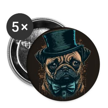 Kleiner Mops mit großem Hut - Buttons groß 56 mm (5er Pack) - Weiß - Vorne