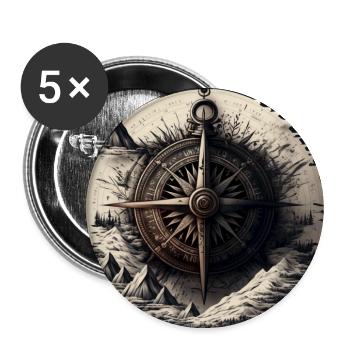 kunstvoller Segler-Kompass auf hoher See - Buttons groß 56 mm (5er Pack) - Weiß - Vorne