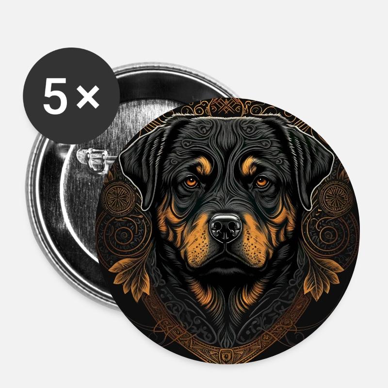 Rottweiler Hund - Buttons groß 56 mm (5er Pack) - Weiß