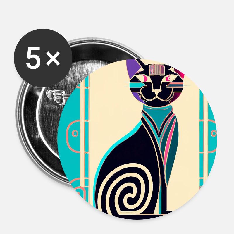 Neon Spiral Cat Art Deco - Buttons large 2.2''/56 mm (5-pack) - white