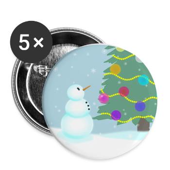 Snowman admires Christmas tree - Buttons large 2.2''/56 mm (5-pack) - white - Front