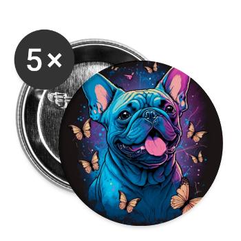Bouledogue français avec des papillons - Lot de 5 grands badges (56 mm) - blanc - Devant