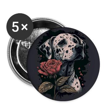 Dalmatiner mit roter Rose - Buttons groß 56 mm (5er Pack) - Weiß - Vorne