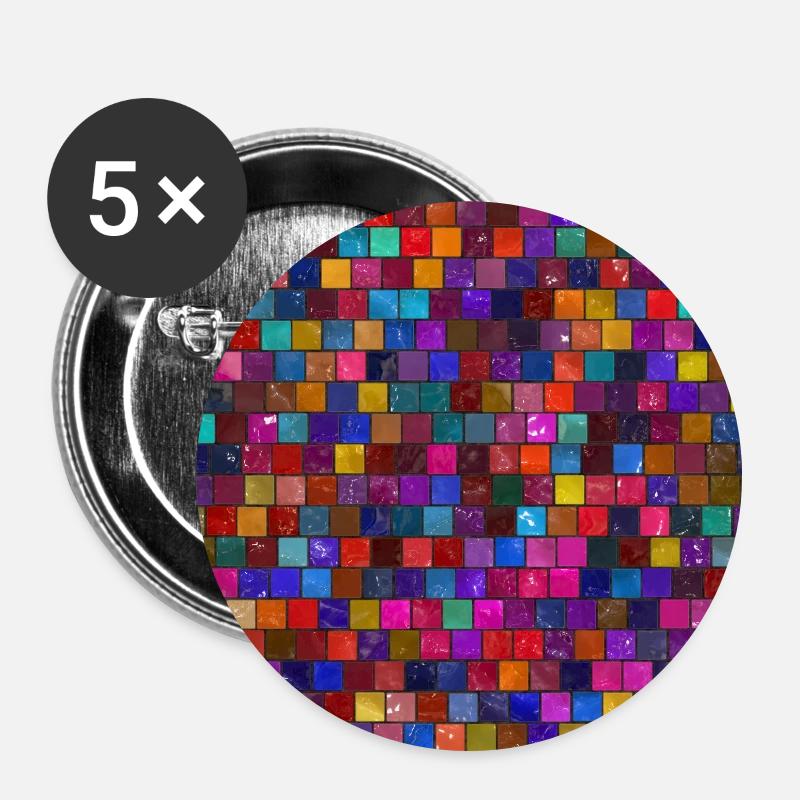 Ceramic tiles (pattern, colorful) - Buttons large 2.2''/56 mm (5-pack) - white