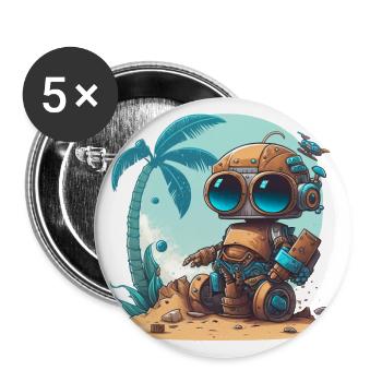 Un petit robot sur la plage sous un palmier - Lot de 5 grands badges (56 mm) - blanc - Devant