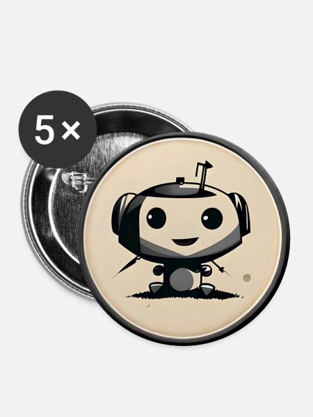 Kleiner Roboter Zeichnung - Buttons groß 56 mm (5er Pack) - Weiß