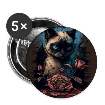 Siamese cat with red rose - Buttons large 2.2''/56 mm (5-pack) - white - Front