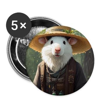 Niedliche Haustier Ratte Strohhut Fancy Rat Kunstwerk - Buttons groß 56 mm (5er Pack) - Weiß - Vorne