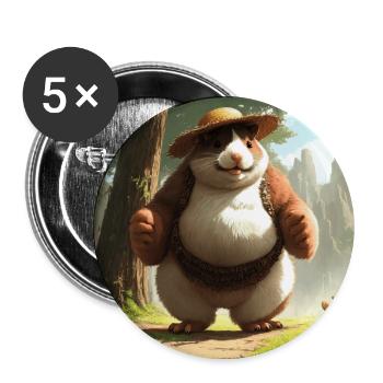 Goldhamster in Wiese Strohhut Zwerghamster - Buttons groß 56 mm (5er Pack) - Weiß - Vorne