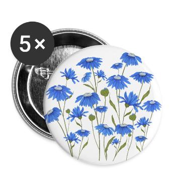 Blue flowers - Buttons large 2.2''/56 mm (5-pack) - white - Front