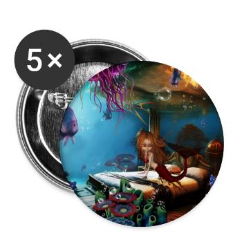 Kleine Meerjungfrau zu Hause - Buttons groß 56 mm (5er Pack) - Weiß - Vorne