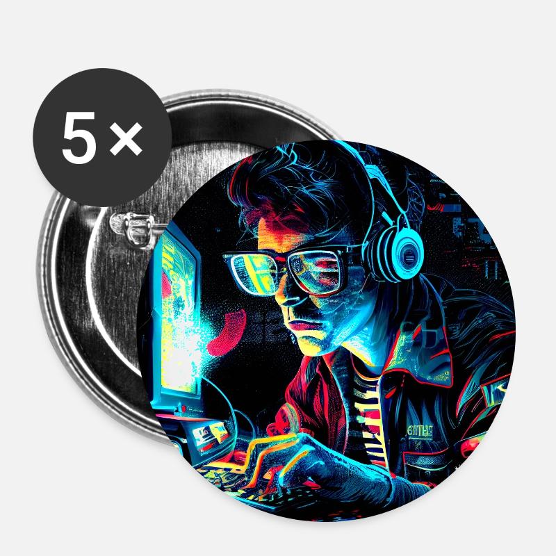 Futuristic 80s Retro Trash PC Nerd - Buttons large 2.2''/56 mm (5-pack) - white