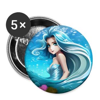Meerjungsfrau Wasserweib Nixe - Buttons groß 56 mm (5er Pack) - Weiß - Vorne