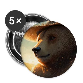 Niedliches Braunbär Kunstwerk mit Strohhut Wiese Kunst - Buttons groß 56 mm (5er Pack) - Weiß - Vorne