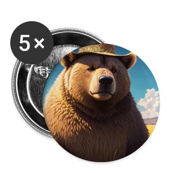 Niedliches Braunbär Kunstwerk mit Strohhut Wiese Kunst - Buttons groß 56 mm (5er Pack) - Weiß - Vorne
