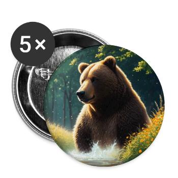 Niedliches Braunbär Kunstwerk mit Strohhut Wiese Kunst - Buttons groß 56 mm (5er Pack) - Weiß - Vorne
