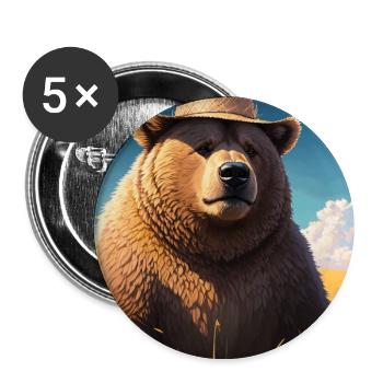 Niedliches Braunbär Kunstwerk mit Strohhut Wiese Kunst - Buttons groß 56 mm (5er Pack) - Weiß - Vorne