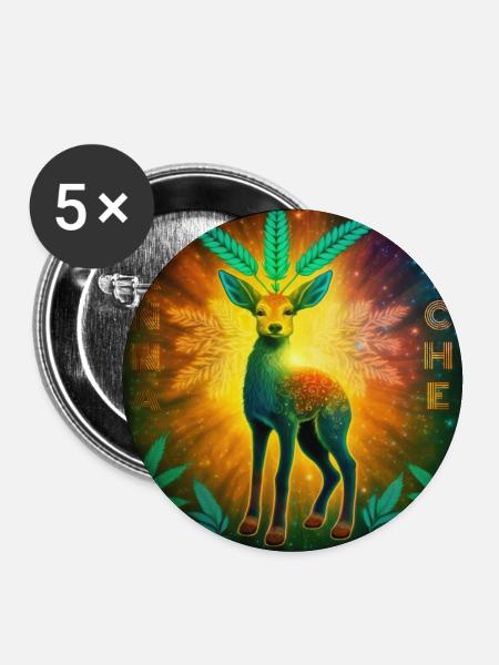 Kosmisches Reh mit Cannabisblättern - Buttons groß 56 mm (5er Pack) - Weiß