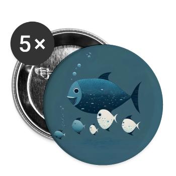 Happy fish family (shoal, creative, art) - Buttons large 2.2''/56 mm (5-pack) - white - Front