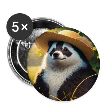 Cute Badger Artwork with Straw Hat Badgers Meadow - Buttons large 2.2''/56 mm (5-pack) - white - Front