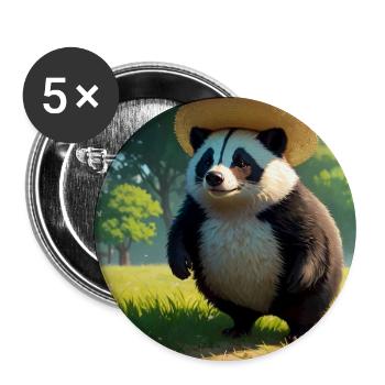 Süßes Dachs-Kunstwerk mit Strohhutdachswiese - Buttons groß 56 mm (5er Pack) - Weiß - Vorne