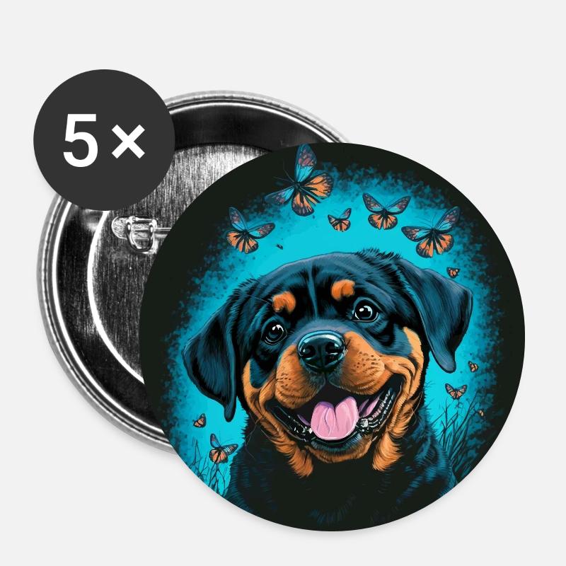 Rottweiler puppy and butterflies - Buttons large 2.2''/56 mm (5-pack) - white