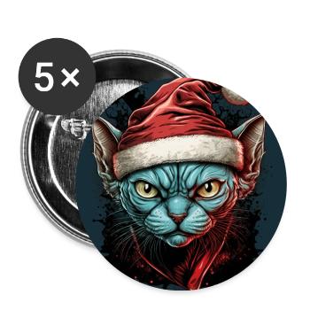 Chat siamois avec chapeau de Père Noël - Lot de 5 grands badges (56 mm) - blanc - Devant