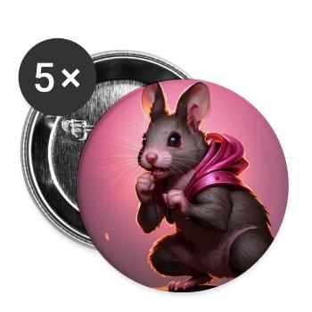 Fantasy Nagetier Krieger Kunstwerk für Kinder Fancy Ratte - Buttons groß 56 mm (5er Pack) - Weiß - Vorne