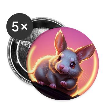 Fantasy Nagetier Krieger Kunstwerk für Kinder Fancy Ratte - Buttons groß 56 mm (5er Pack) - Weiß - Vorne