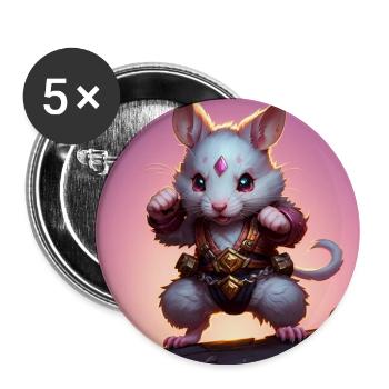 Fantasy Nagetier Krieger Kunstwerk für Kinder Fancy Ratte - Buttons groß 56 mm (5er Pack) - Weiß - Vorne