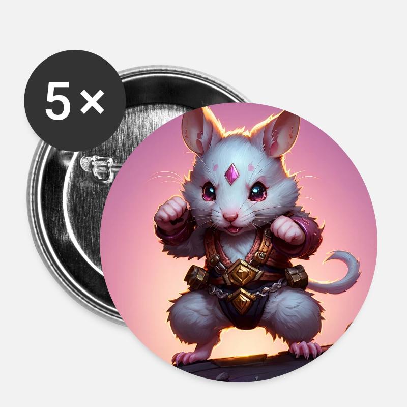 Fantasy Rodent Warrior Artwork for Kids Fancy Rat - Buttons large 2.2''/56 mm (5-pack) - white