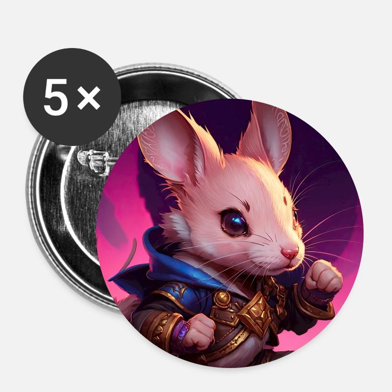 Fantasy Rodent Warrior Artwork for Kids Fancy Rat - Buttons large 2.2''/56 mm (5-pack) - white